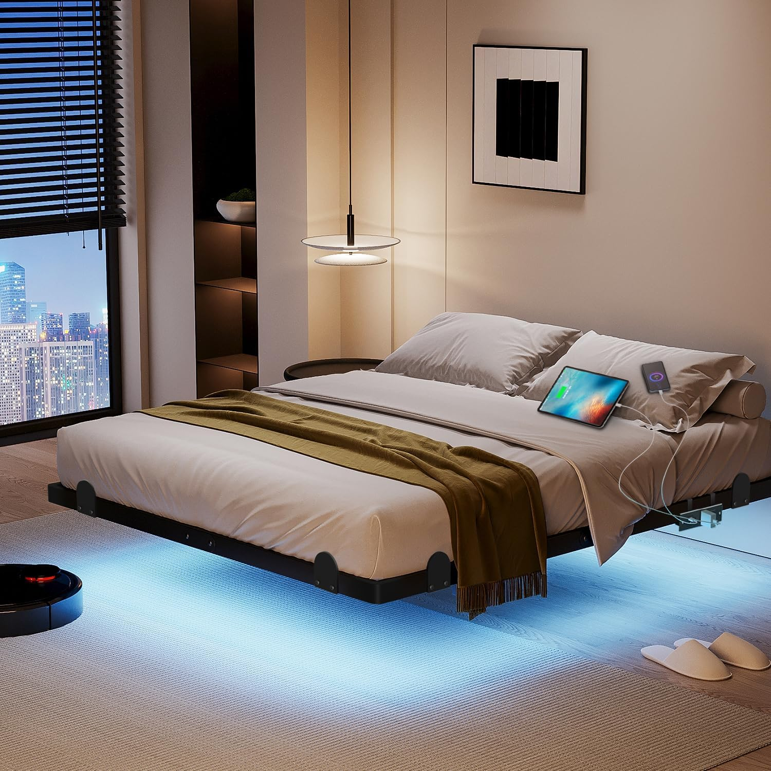 Modern Floating Bed Frames with LED Lights — Home and Flavor