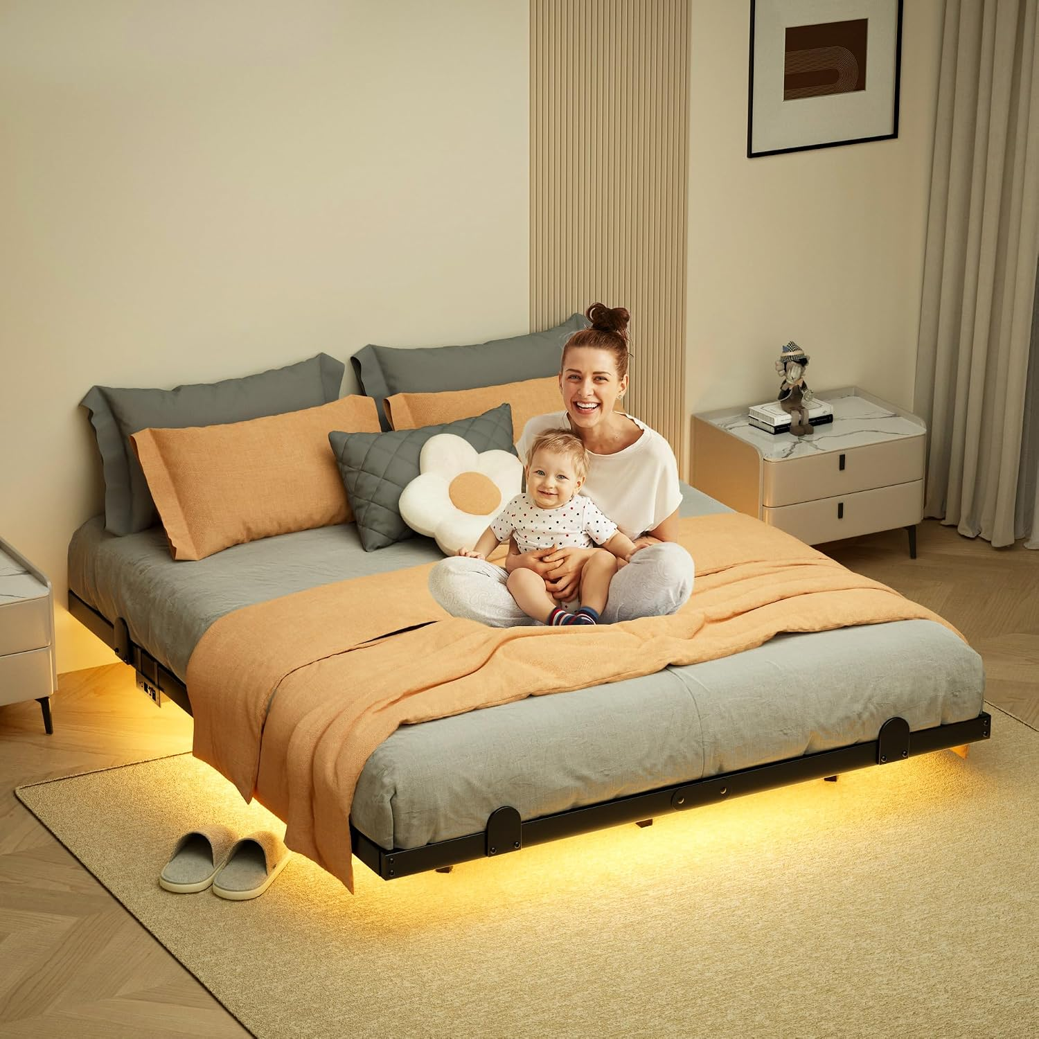 Modern Floating Bed Frames with LED Lights — Home and Flavor